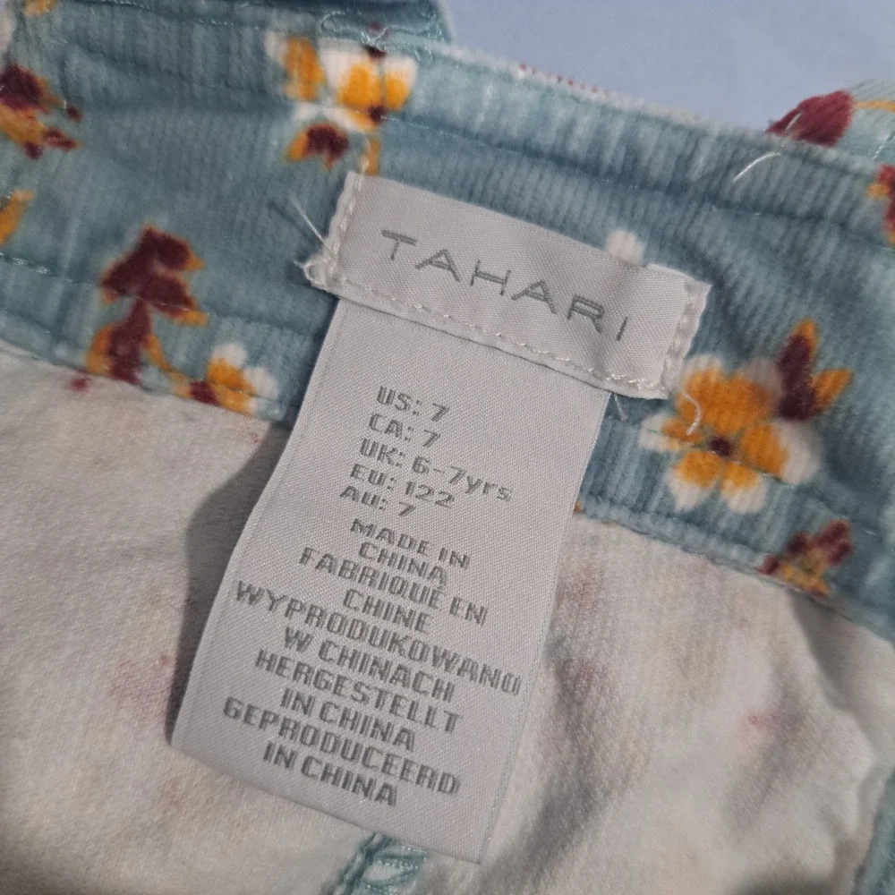 Tahari Girls Blue Floral Corduroy Jumper Dress Sleeveless Overall Size‎ 7